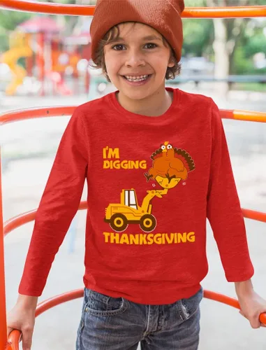 Vista 4 de I'm Digging Thanksgiving - Sudadera de manga larga con diseño de tractor de pavo para niños pequeños