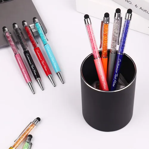 Vista 7 de Bolígrafos personalizados – Bolígrafos de cristal personalizados con tinta negra – Lápiz capacitivo personalizado a granel con tu nombre o masaje