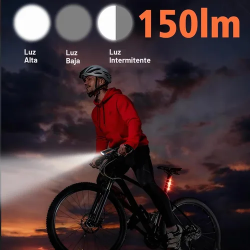 Vista 4 de Kunhe Rechargeable Bicycle Front and Rear Lights with Horn 1200mah Battery 120dB Bicycle Bell 150 lumens 3 Light Modes 5 Horn Modes Suitable for