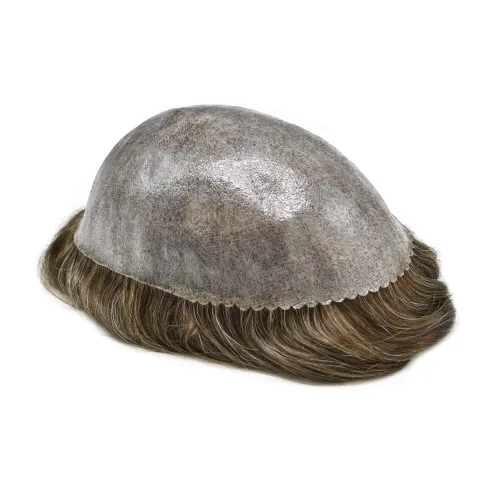Vista 416 de Toupee para hombre 100% cabello humano real tupé para hombres 0.004 in piel de poliuretano para hombre, sistema de reemplazo de piezas de pelo