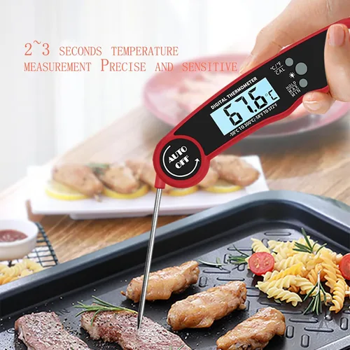 Vista 3 de Termómetro digital para carne, termómetro de alimentos de lectura instantánea para asar y cocinar, sonda de cocina impermeable con luz de fondo