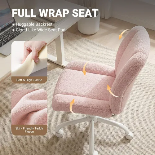 Vista 3 de Silla de tocador con ruedas, silla de oficina sin brazos ajustable en altura, bonita silla de escritorio con soporte lumbar suave para espacios