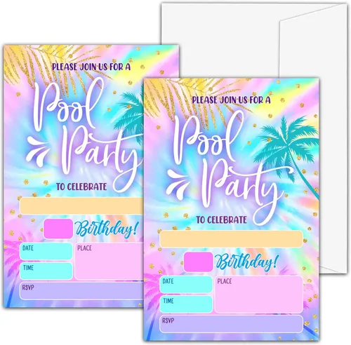 Vista 9 de Invitaciones de cumpleaños de playa A01 – Tarjetas de relleno para fiesta de cumpleaños número 13 para niños y niñas (20 invitaciones con 20 sobres)
