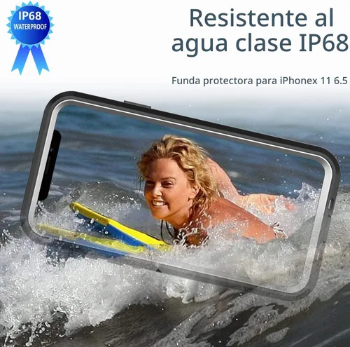 Vista 2 de Funda resistente al agua para iPhone 11 Pro Max, diseño delgado con protector de pantalla integrado, a prueba de golpes, 6.5 pulgadas (negro y gris)