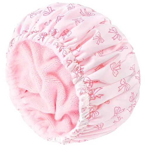 Vista 24 de Gorro de ducha para mujer, gorro de baño negro, reversible, grande, impermeable, ajustable, forro de rizo y banda elástica, dobladillo elástico