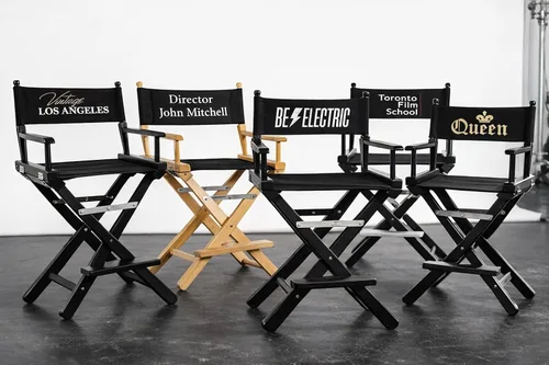 Vista 2 de Filmcraft Silla alta de director personalizada, acabado negro con lienzo negro personalizado, paquete profesional completo para cineastas