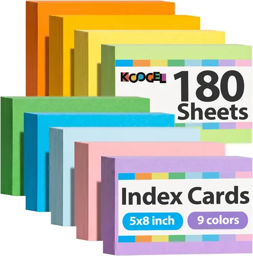 Vista 8 de Koogel - Tarjetas de índice de 4x6 pulgadas, 180 unidades, tarjetas flash grandes de colores para estudiar, tarjetas de notas pesadas para tomar