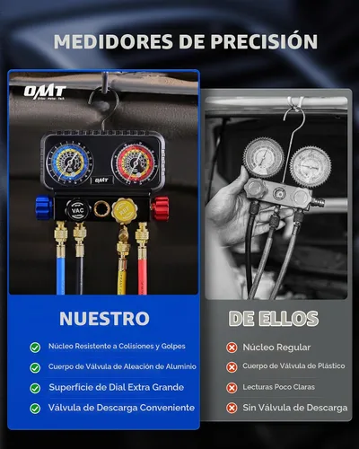 Vista 4 de Orion Motor Tech - Medidores de AC, juego de manómetro de colector de 4 vías para refrigerante R1234yf R134a R404a, juego de medidores automotrices