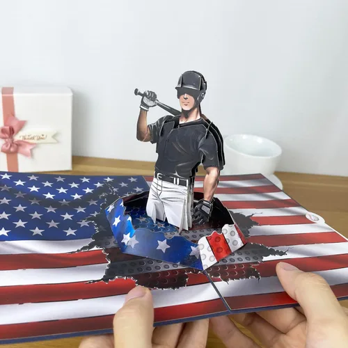 Vista 5 de Tarjeta emergente 3D de jugador de béisbol, arte de papel y artesanía, tarjeta de felicitación, cumpleaños, aniversario, Navidad, tarjeta del día