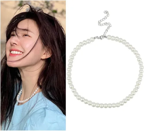 Vista 2 de Collar de perlas blancas para mujer, collar de perlas de imitación para niñas, gargantilla de perlas para mujeres y hombres, collar de novia