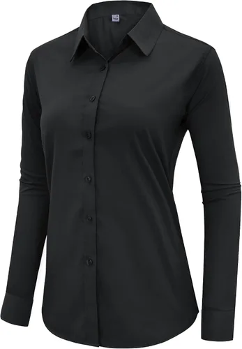 Vista 9 de siliteelon Camisas de vestir con botones para mujer, camisas de vestir de manga larga para mujer, camisas de trabajo de algodón de ajuste regular