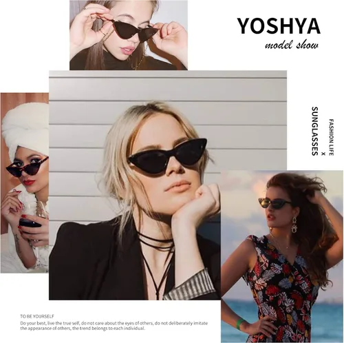 Vista 5 de Lentes de sol retro para mujer, con marco de plástico y diseño con estilo ojo de gato YOSHYA
