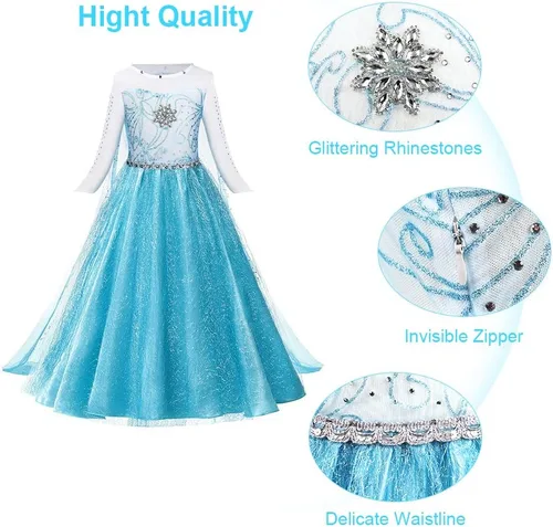 Vista 3 de Disfraz de princesa para niñas, fiesta de cumpleaños, disfraz de reina de cosplay con corona y guantes, accesorios
