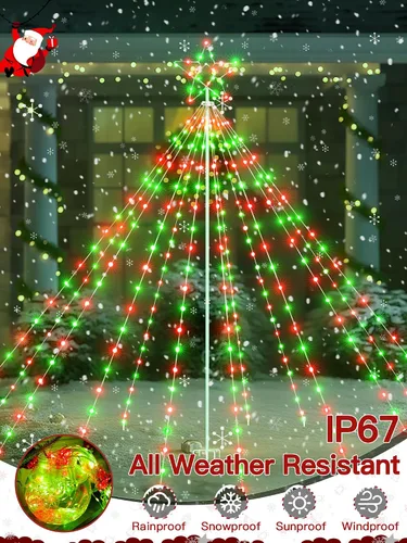 Vista 9 de Luces de árbol de Navidad para exteriores, 340 luces LED de decoración de Navidad con estrella superior, luz de Navidad impermeable IP67 con 16