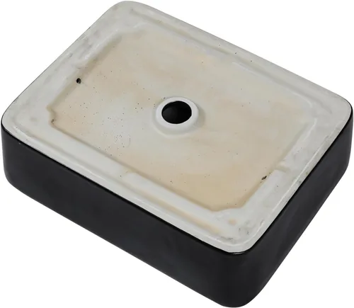 Vista 7 de Lavabo de baño negro de 16 x 12 pulgadas, lavabo de apoyo rectangular para baños, de cerámica, sobre mostrador, lavabo rectangular de baño, lavabo