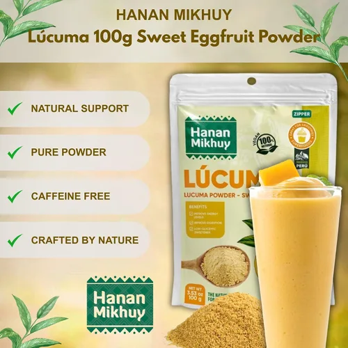 Vista 2 de HANAN MIKHUY Lúcuma en Polvo 3.53 oz – Polvo de lúcuma 100% natural para energía, digestión y edulcorante de bajo índice glucémico, vegano, sin OMG