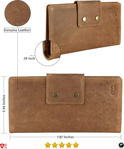 Vista 4 de Mou Meraki - Cartera larga de piel auténtica con bloqueo RFID plegable vintage para hombre