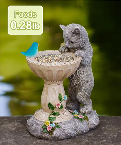 Vista 7 de Estatuas de gato para baño de pájaros: esculturas al aire libre para jardín, césped, patio, balcón, porche, regalos únicos para madres y abuelas