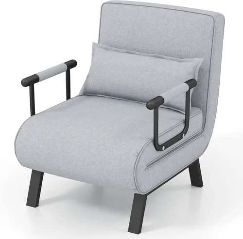Vista 10 de KOMFOTT Sofá cama convertible 4 en 1 plegable con respaldo ajustable de 6 posiciones, tumbona tapizada con almohada extraíble, sofá reclinable