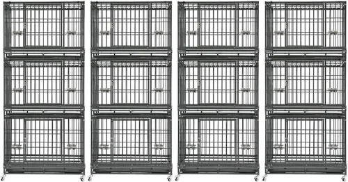 Vista 19 de Homey Pet Jaula apilable resistente de 37 pulgadas con ruedas para perros