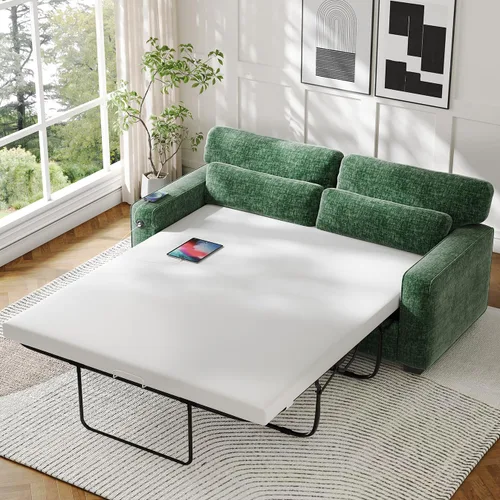 Vista 2 de Marsail Sofá cama extraíble, sofá cama tamaño Queen con colchón de espuma viscoelástica, sofá cama convertible 2 en 1 de felpilla con 2 fundas