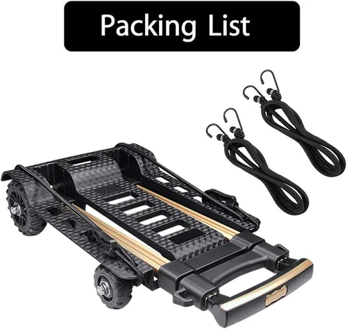 Vista 9 de Carro de mano plegable, portátil, compacto, con 154.3 lbs/155 libras, resistente, 4 ruedas, construcción sólida, mango ajustable para mudanzas