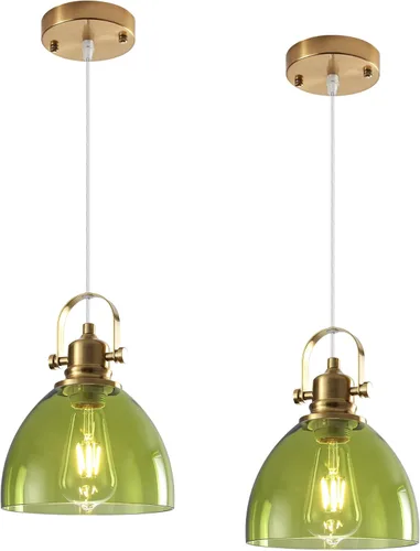 Vista 21 de Luces Colgantes de Vidrio para Isla de Cocina, 7.5 pulgadas Luces Colgantes de Vidrio Dorado 1-Paquete, Lámpara Colgante Moderna con Pantalla