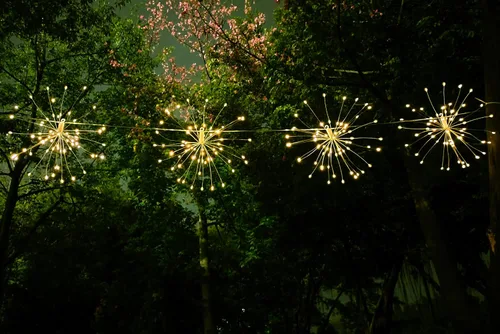 Vista 9 de Luces LED remotas de fuegos artificiales con forma de explosión de cobre, 4 conexiones en total, 480 luces LED parpadeantes, 8 modos con control