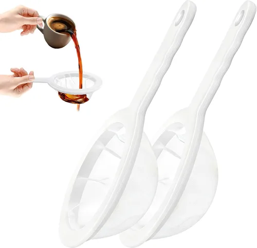 Vista 7 de Colador de malla de nailon ultrafino, mini colador de cocina para café, leche, yogur, jugo, mango antideslizante y agujero para colgar (malla 120)