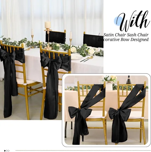 Vista 4 de Pesonlook 50 cintas de satén para silla, lazos de satén negro, lazos para silla, suministros para bodas, recepciones, eventos, banquetes, fiestas