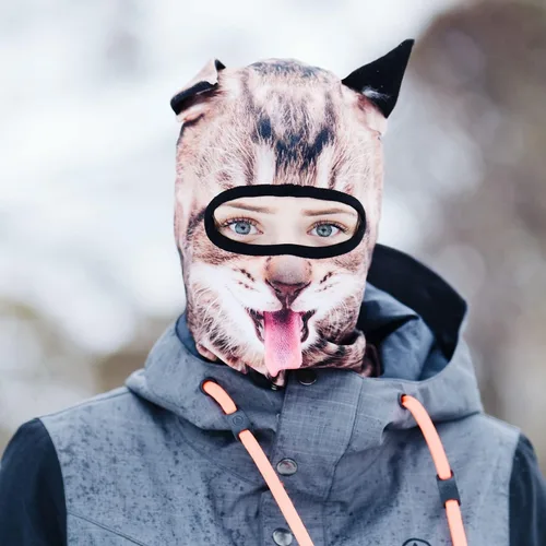 Vista 2 de BEARDOWEAR - Máscara de esquí unisex con impresión realista con cabeza de gato feliz, pasamontañas