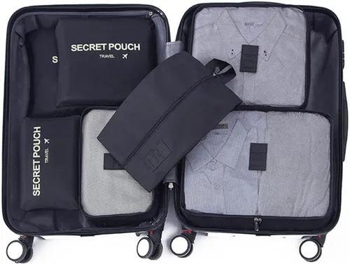 Vista 5 de Lcsmaokin Juego de 7 cubos de embalaje, organizadores esenciales de equipaje de viaje para accesorios de viaje con una bolsa de zapatos, color negro