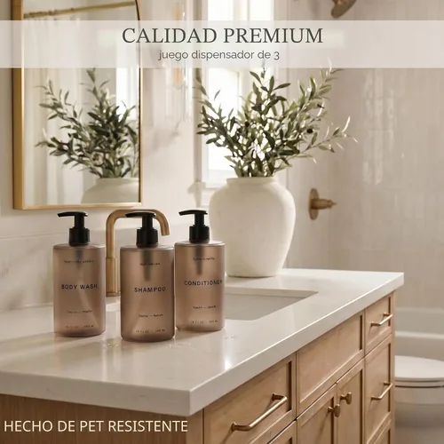 Vista 4 de Elegante dispensador de champú y acondicionador, juego de botellas de 3-20 Marrón