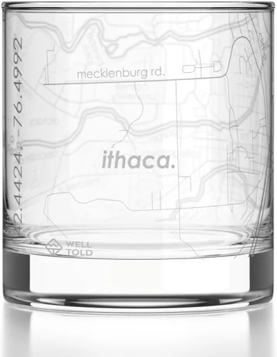 Vista 51 de Well Told Vaso de rocas grabado con mapa de Akron, Ohio, cristalería estilo antiguo (325ml, transparente) Vaso de bourbon grabado, regalos