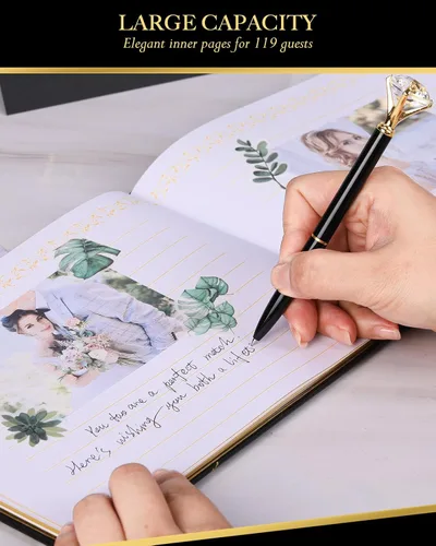 Vista 5 de Libro de invitados de boda negro - Libro de invitados para recepción de boda con bolígrafos - 9x7' Libro de invitados de boda personalizado