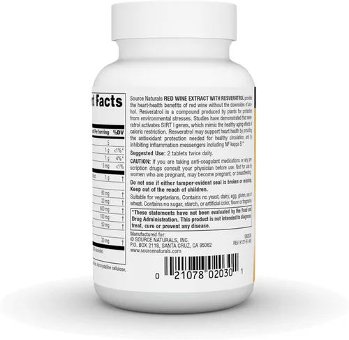 Vista 3 de Source Naturals Extracto de vino tinto con resveratrol, adecuado para un envejecimiento saludable* - 60 Tabletas
