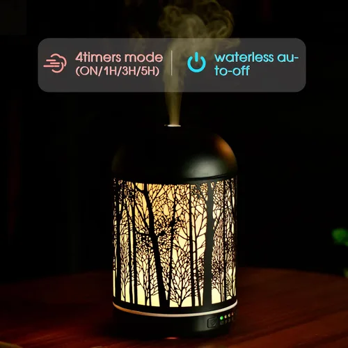 Vista 4 de Difusor de aromaterapia de aceite esencial de 8.5 fl oz para el hogar, dormitorio, oficina, metal, hueco, decorativo, habitación, ultrasónico, aroma