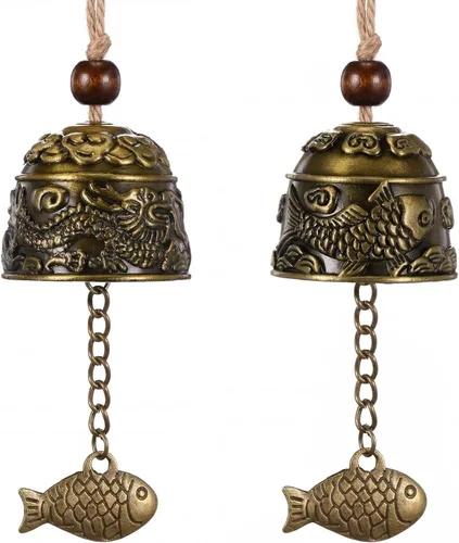 Vista 8 de 2 Piezas Campanas Fengshui Campanas de Dragón Vintage Campanillas de Viento Fengshui Buena Suerte Suministros Colgantes para Hogar Jardín Bendición