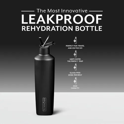 Vista 2 de BrüMate ReHydration - Botella de agua aislada 100% a prueba de fugas de 25 onzas con pajilla, cantimplora de agua de acero inoxidable (negro mate)