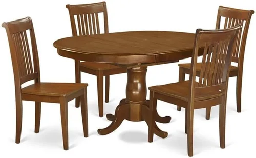 Vista 9 de East West Furniture PORT5-SBR-C - Juego de muebles de comedor de 5 piezas, incluye una mesa de madera ovalada con hoja de mariposa y 4 sillas