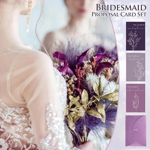 Vista 4 de Spakon 16 piezas de tarjetas "¿Serás mi dama de honor?" con sobres, estilo acuarela, floral, propuesta nupcial, dama de honor, matrona de honor