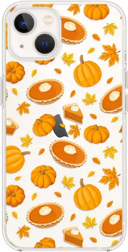 Vista 3 de Blingy's Funda para iPhone 14, divertido estilo calabaza con patrón de hojas de otoño, lindo diseño de otoño, funda protectora transparente de TPU