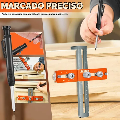 Vista 3 de Plantilla de hardware de gabinete, herramienta de plantilla de manija de gabinete ajustable with Deep Hole Pencil， with Alignment Hole, Punch