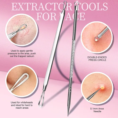 Vista 5 de Teenitor Kit de herramientas para eliminar puntos negros y reventador de espinillas, 2 extractores de puntos negros, 1 pinzas de pelo encarnado, 2