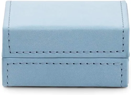 Vista 6 de Oirlv Caja de anillos dobles de cuero azul para boda, propuesta, compromiso.