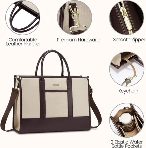 Vista 4 de LOVEVOOK Bolso para laptop y bolsa de mano para mujeres, bolso de trabajo de 15.6 pulgadas, gran bolso profesional para maestra, liviano, bolso