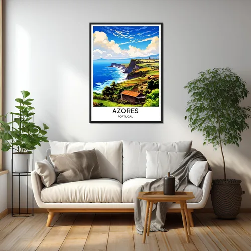 Vista 3 de Póster de viaje de Azores Impresión de viaje Azores Impresión de la isla de las Azores Viajes Azores Arte de pared Azores Pintura Azores Portugal