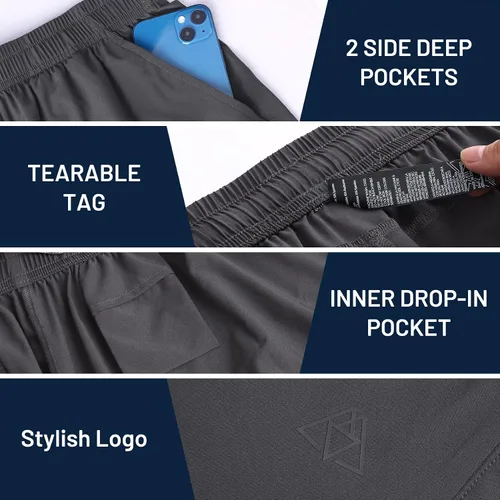 Vista 5 de Haimont Pantalones cortos deportivos de 5 pulgadas para hombre, con bolsillos, resistentes al agua, ligeros, de secado rápido, pantalones cortos