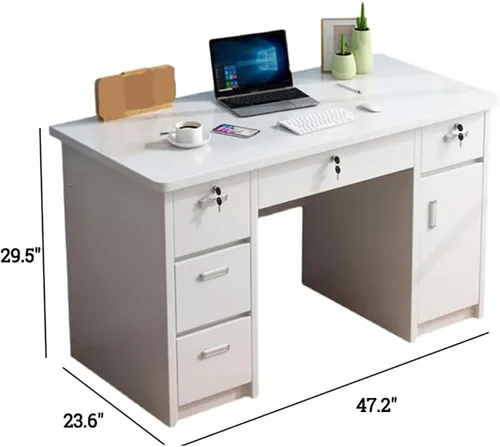 Vista 2 de Escritorio de oficina en casa con cajones, escritorio de madera para computadora, escritorio de tocador, mesa de estudio con almacenamiento