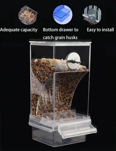 Vista 4 de Comedero para pájaros sin ensuciar,Alimentador automático de loros,Contenedor de comida de acrílico,Accesorios de jaula de periquitos